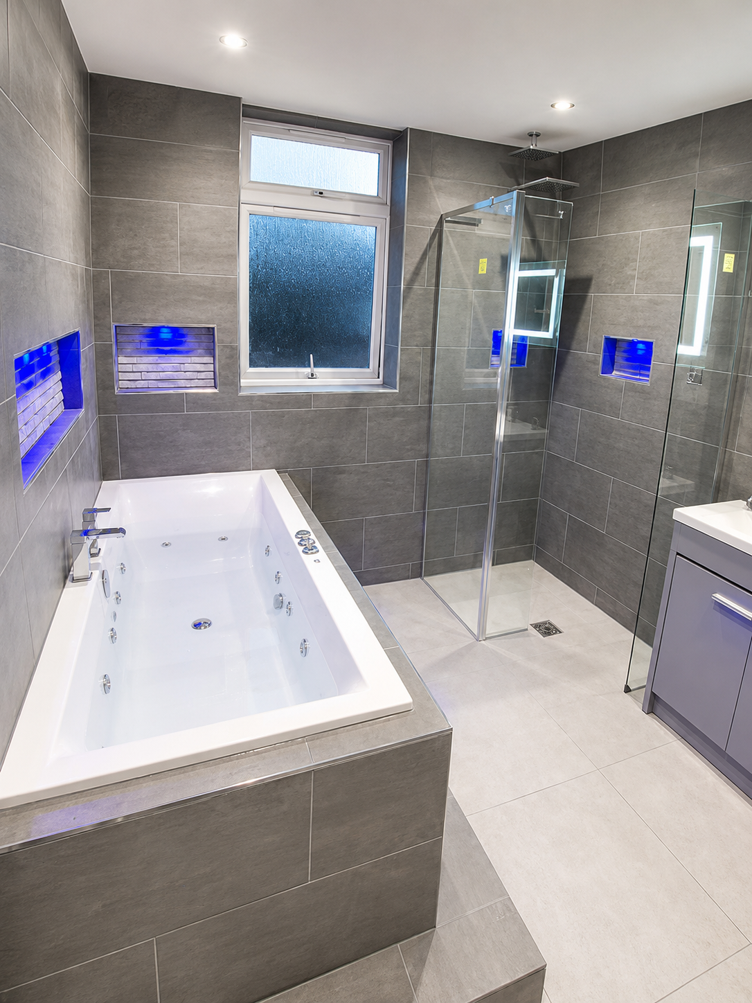 plumb it grey tile led bathroom